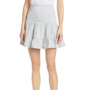 Nicole Miller Collection Blue White Stripe Tiered Cotton Blend Mini Skirt 0 NWOT